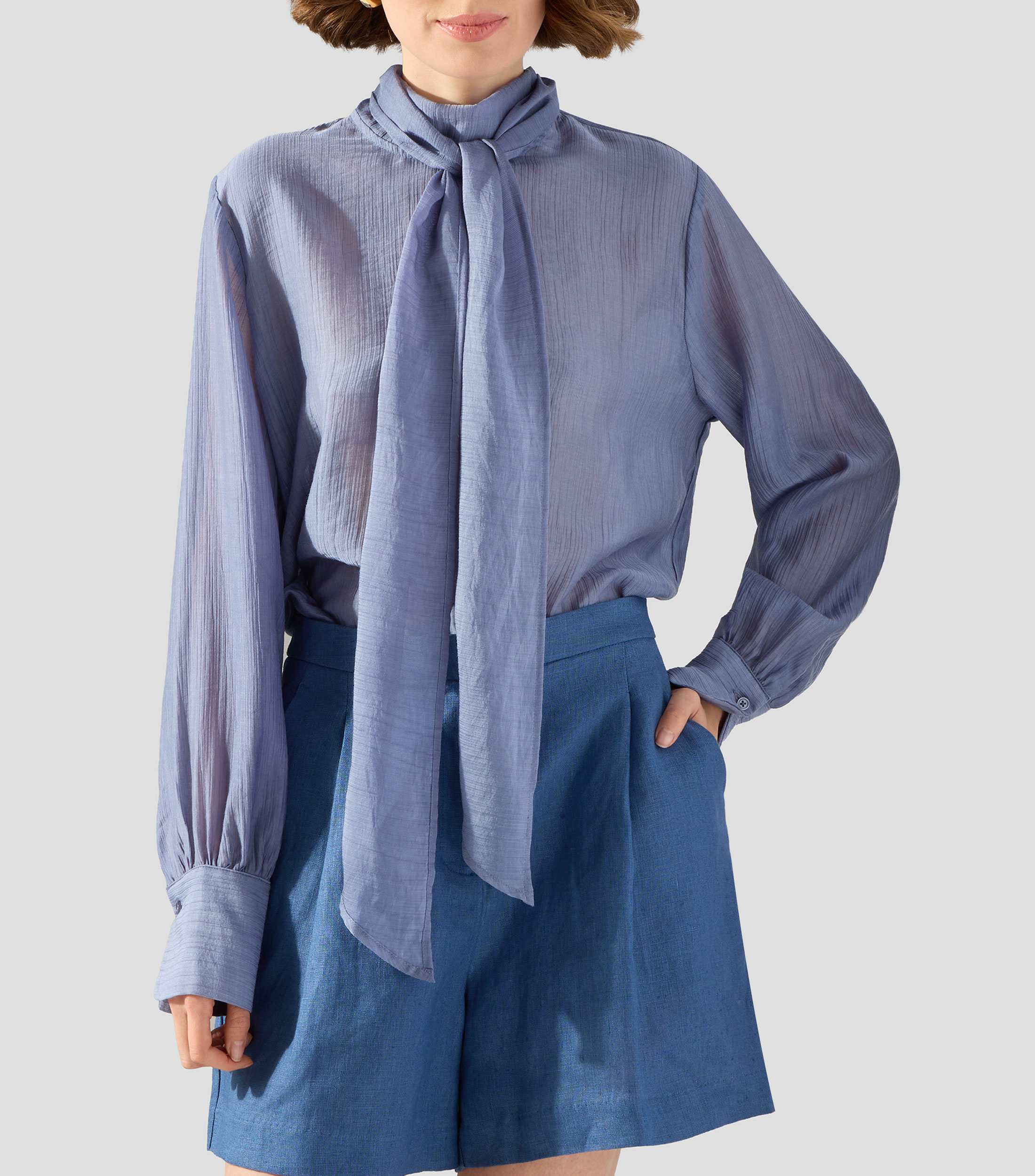 Blusa lisa con manga larga Mujer